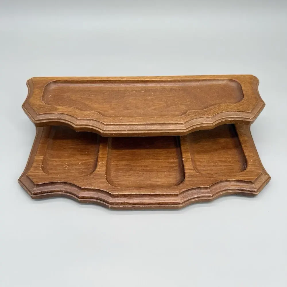 Vintage Wooden Dresser Desk Top Organizer 2 Tier Valet Mid Century 12 x 5.75 x 3